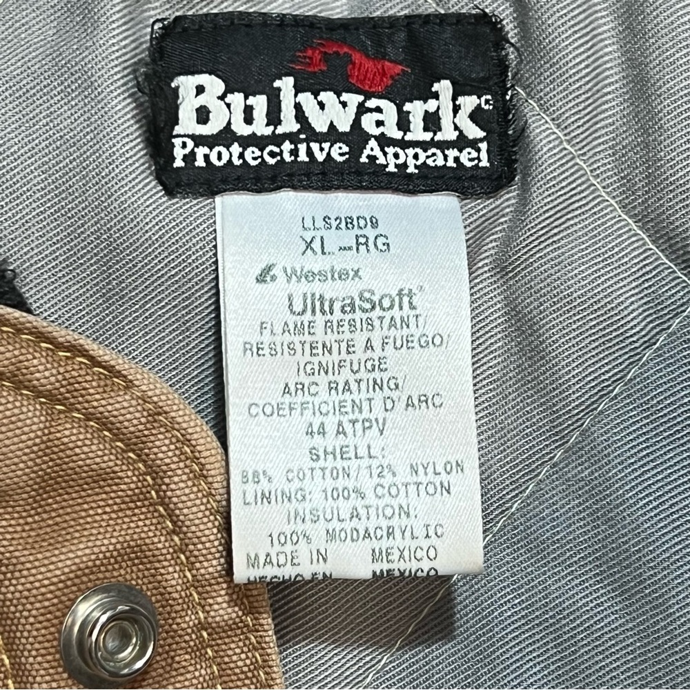 Bulwark Protective Work Vest Brown Canvas Snap Lined Flame Resistant Sz.XL RG. - Picture 2 of 9
